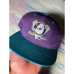Vintage 90s Anaheim Mighty Ducks NHL Snapback Hat Purple Teal G.C.C. Hockey